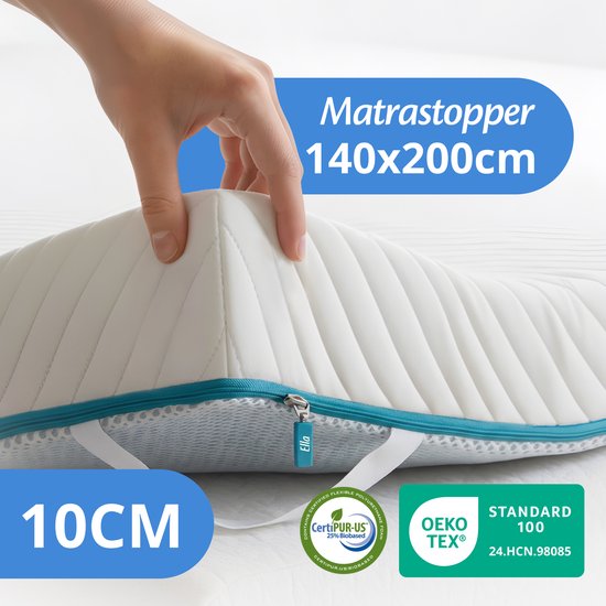 Ella Ergo Topper 140 x 200 cm – 10 cm dicke Matratzenauflage – Matratzenauflage aus gelinfundiertem Memory-Schaum und Aircell-Schaum – mittlere Härte