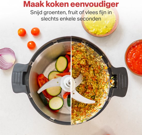 AoraKitchen - Zerkleinerer - Elektrisch - 5 Liter - 2000W - 4 Edelstahl-Messer