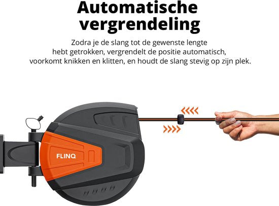 FlinQ Gartenschlauchtrommel 10 Meter - Automatische Schlauchtrommel - 180° drehbare Wandtrommel - Wandschlauchbox mit Gartenschlauch, Trommel und Sprinklerkopf - 9 Sprühmodi