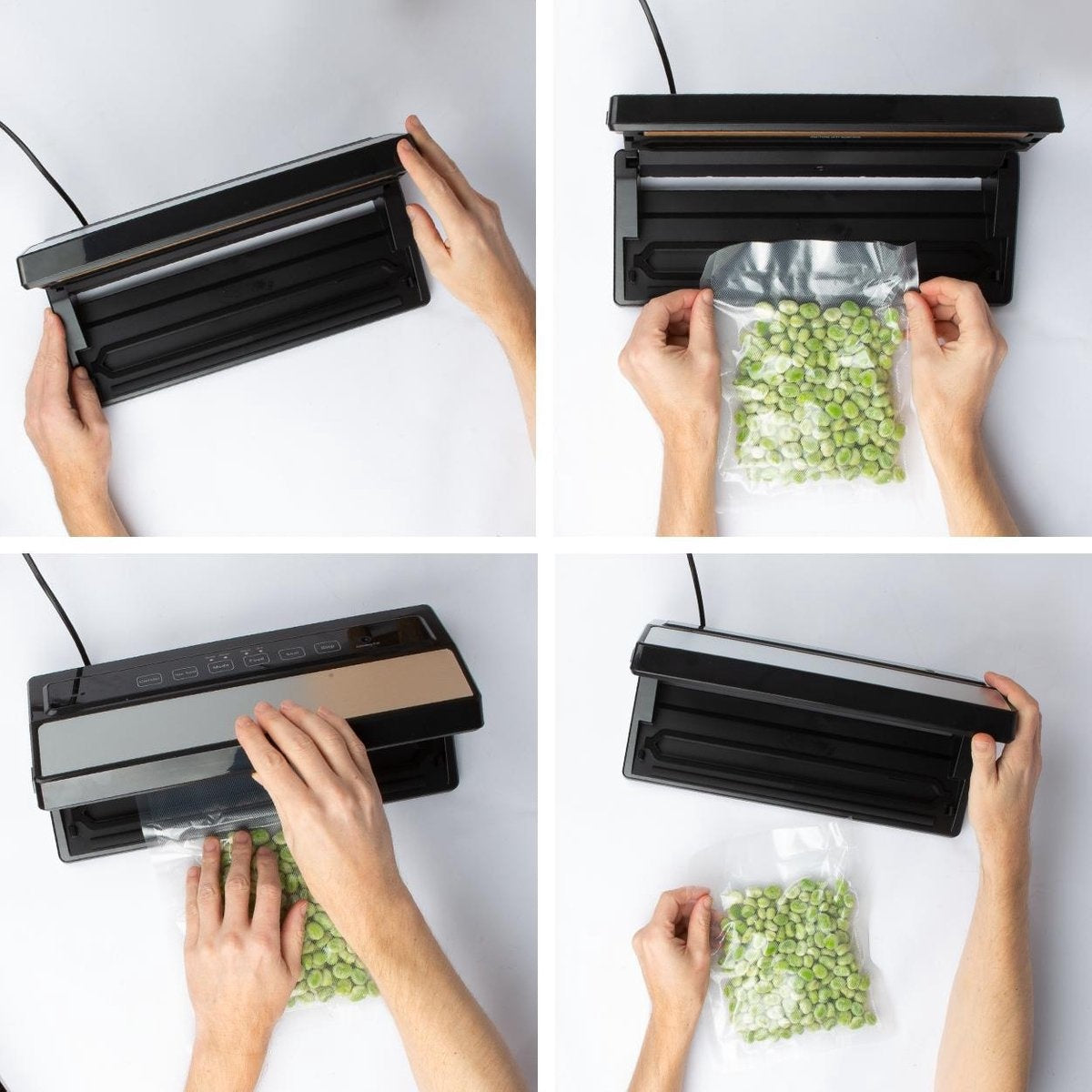 KitchenBrothers Vakuumierer - 4 Einstellungen - Inkl. Folienrolle, Vakuumbeutel und Vakuumschlauch