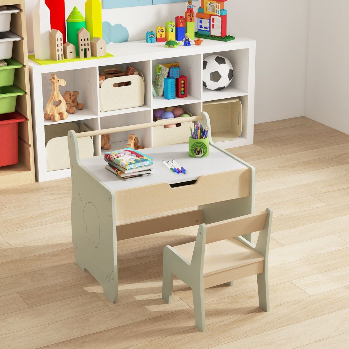 Coast 3-in-1-Kindertischset – mit wendbarer Tischplatte und verstecktem Stauraum – grün