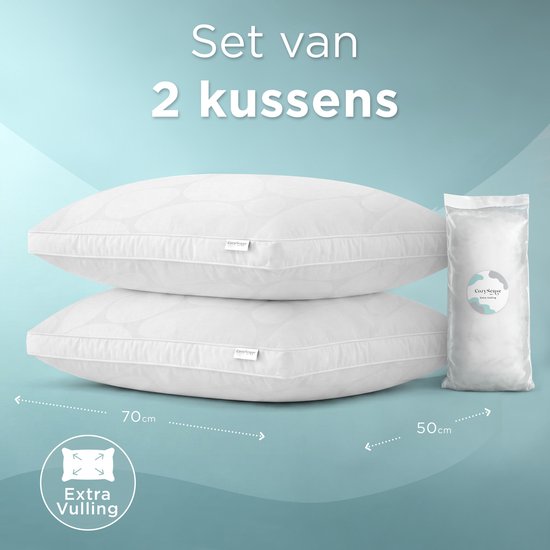 CozySense® Kopfkissen - 2er Set - 50x70 CM - Kühlendes Schlafkissen - Verstellbares Kissen mit extra Füllung - Kissen für Seiten-, Bauch- und Rückenschläfer