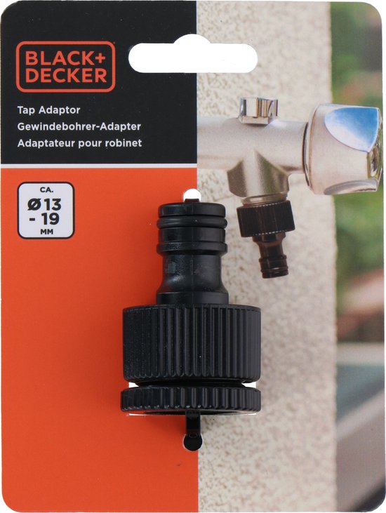 BLACK+DECKER Schlauchkupplung mit Reduzierstück - ⌀13-19 MM - Leckagefreie Kupplung - Schwarz
