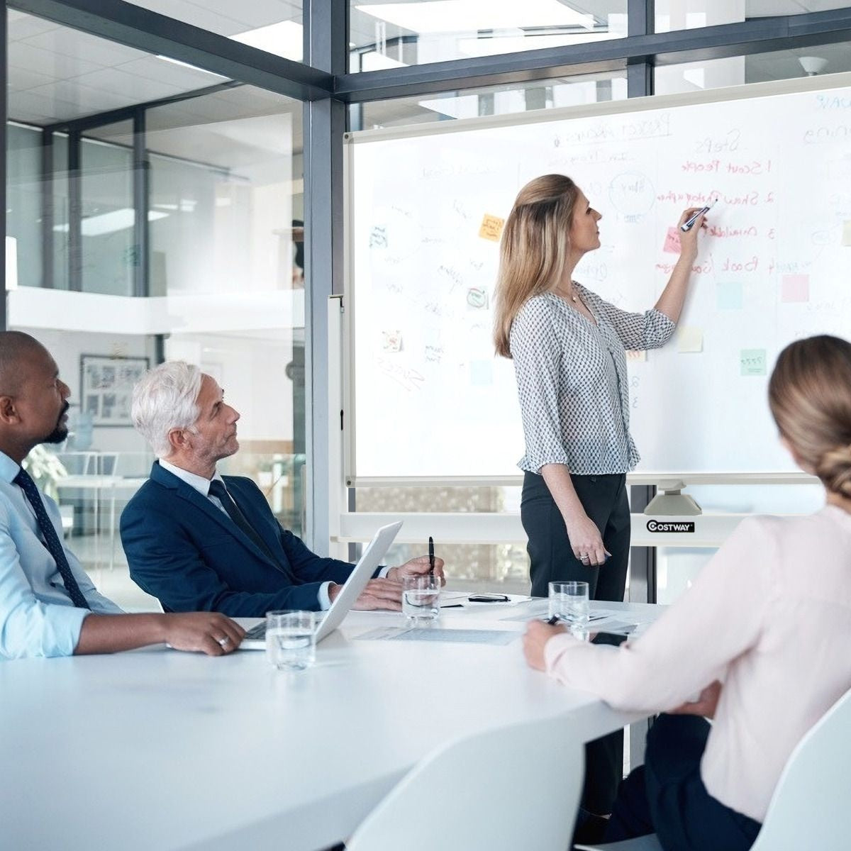 Coast Doppelseitiges magnetisches mobiles Whiteboard verstellbare, trocken abwischbare Tafel auf Rädern weiß