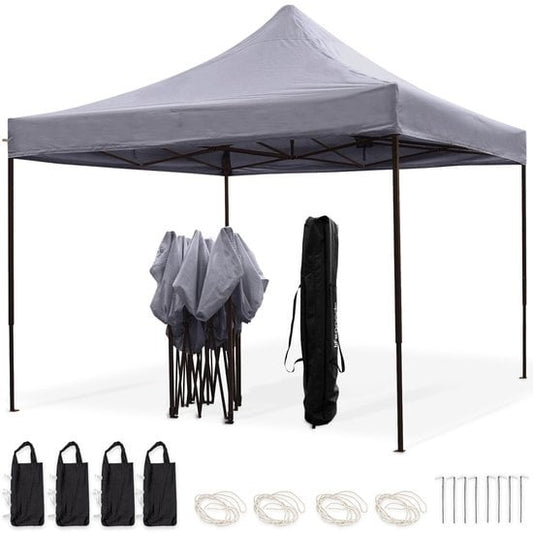 LifeGoods Partyzelt - Pavillon - 3x3 m - Einfacher Aufbau - Zusammenklappbar - Wasserdicht - Tragetasche mit Rädern - Dunkelgrau