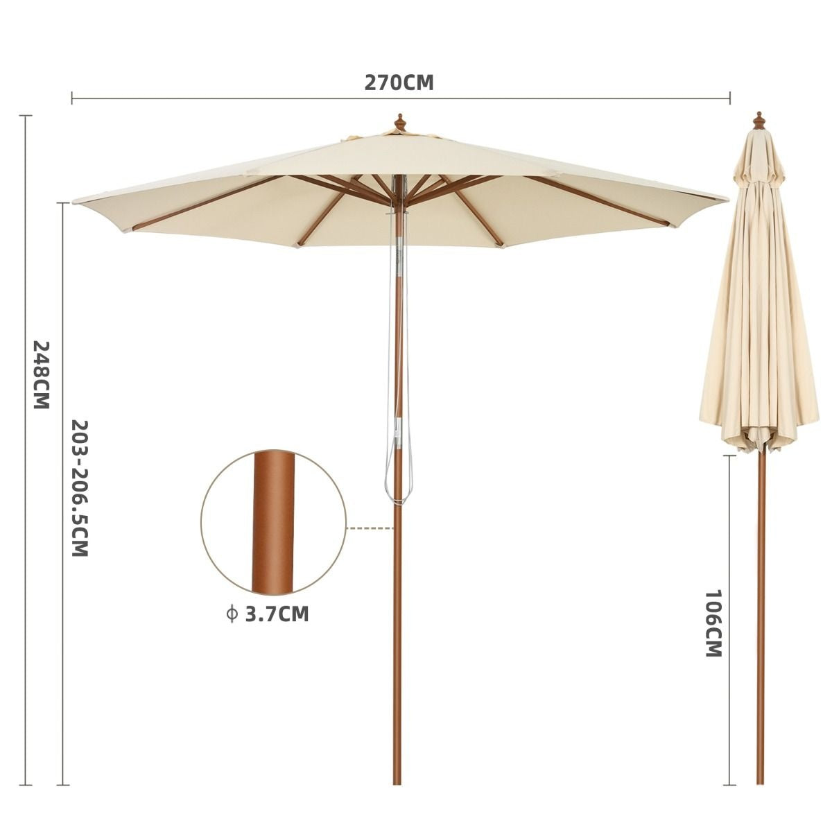 Coast Sonnenschirm mit 8 Stützen, neigbar - Beige - 300 cm