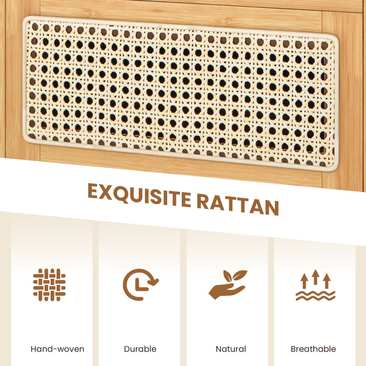 Coast Nachttisch-Set, 2er-Set – Bambus und Rattan – Schublade und offenes Fach – naturfarben, 43 x 35 x 50 cm