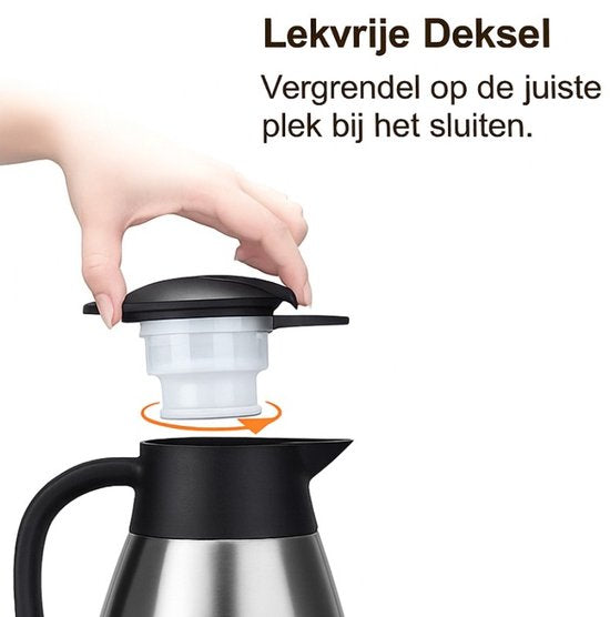 Ceruzo Thermoskanne aus Edelstahl - 1,8 Liter - Doppelwandig - Auslaufsicher - Heiße und kalte Getränke - 28x13 cm