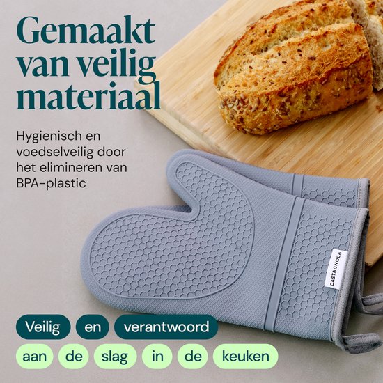 Castagnola Ofenhandschuhe - Hitzebeständige Überhandschuhe - Silikon-Ofenhandschuhe - Hitzebeständig bis zu 250°C - EN407 zertifiziert - Baumwolle - Grau