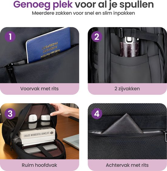 Gofun Rucksack - 35L - 15.6-inch - Wasserdicht & Anti-Diebstahl - USB-Anschluss - Rucksack - Schultasche - Laptop-Tasche - Schwarz