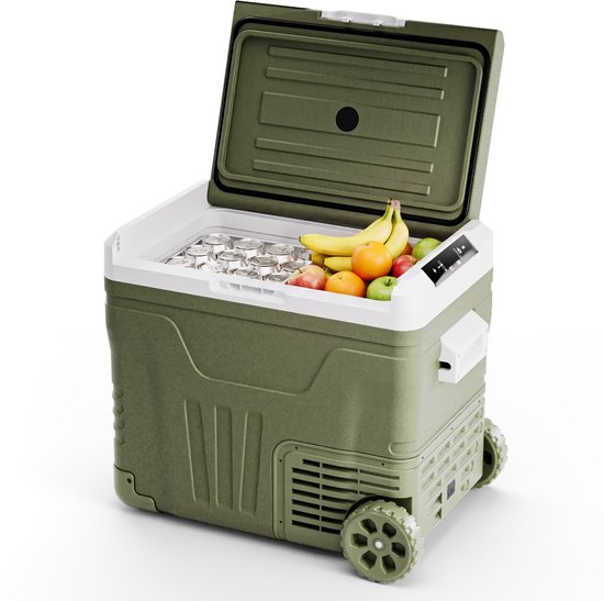 Auronic Electric Cool Box - Kompressor - 50L - 12V und 240 Volt - Camping Kühlschrank - Frigobox Auto - Mit Rädern und Griff - Grün