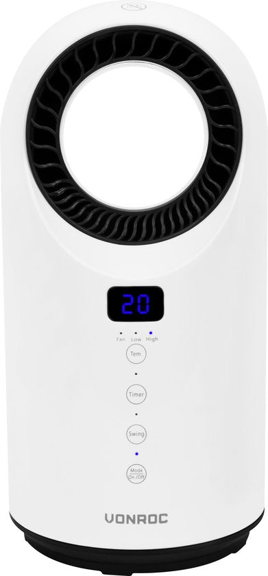 VONROC - Elektrische Heizung - Heizlüfter - 1000W/1500W - ohne Lamellen - Keramik - 3 Stufen - Inkl. Fernbedienung - Swing-Funktion - Thermostat und Timer - 15m2 - weiß