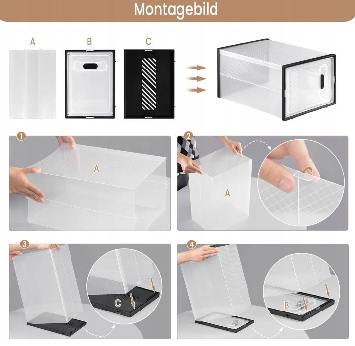 WOLTU Schuhschrank, transparent, schwarz – Set mit 12 stapelbaren Boxen, 35 x 25 x 19 cm