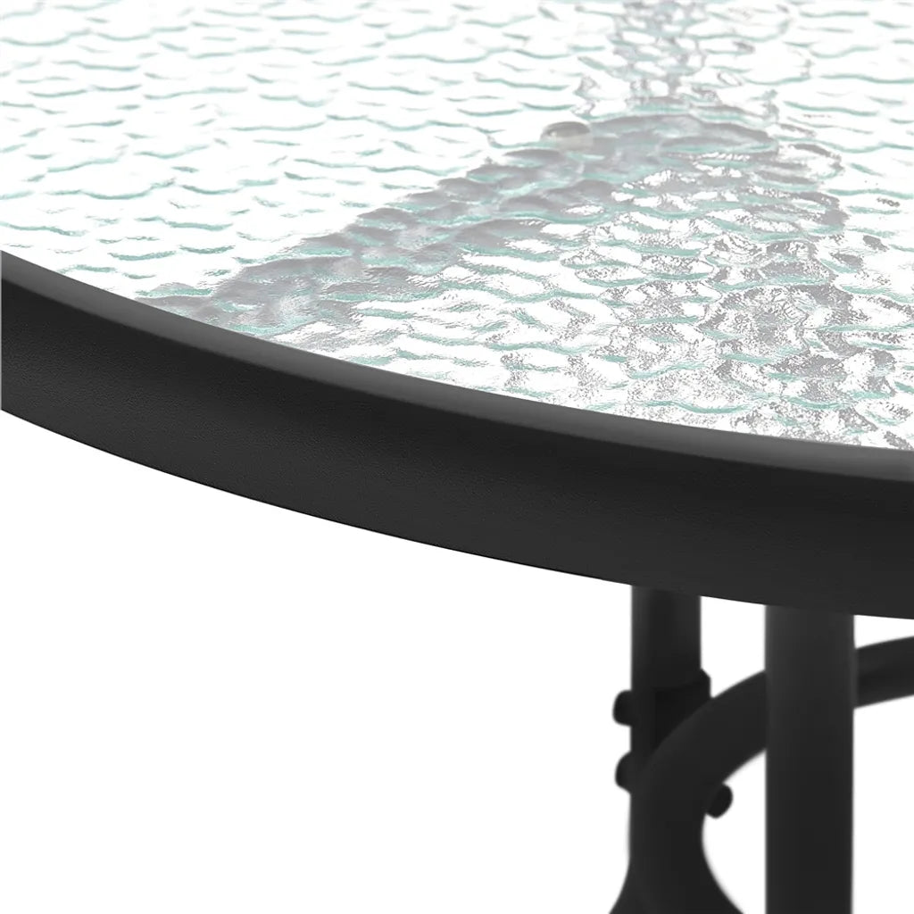 Yaheetech Bistro-Gartentisch Ø 70 cm – Schwarz – Runder Tisch mit Hartglasplatte und Sonnenschirmloch