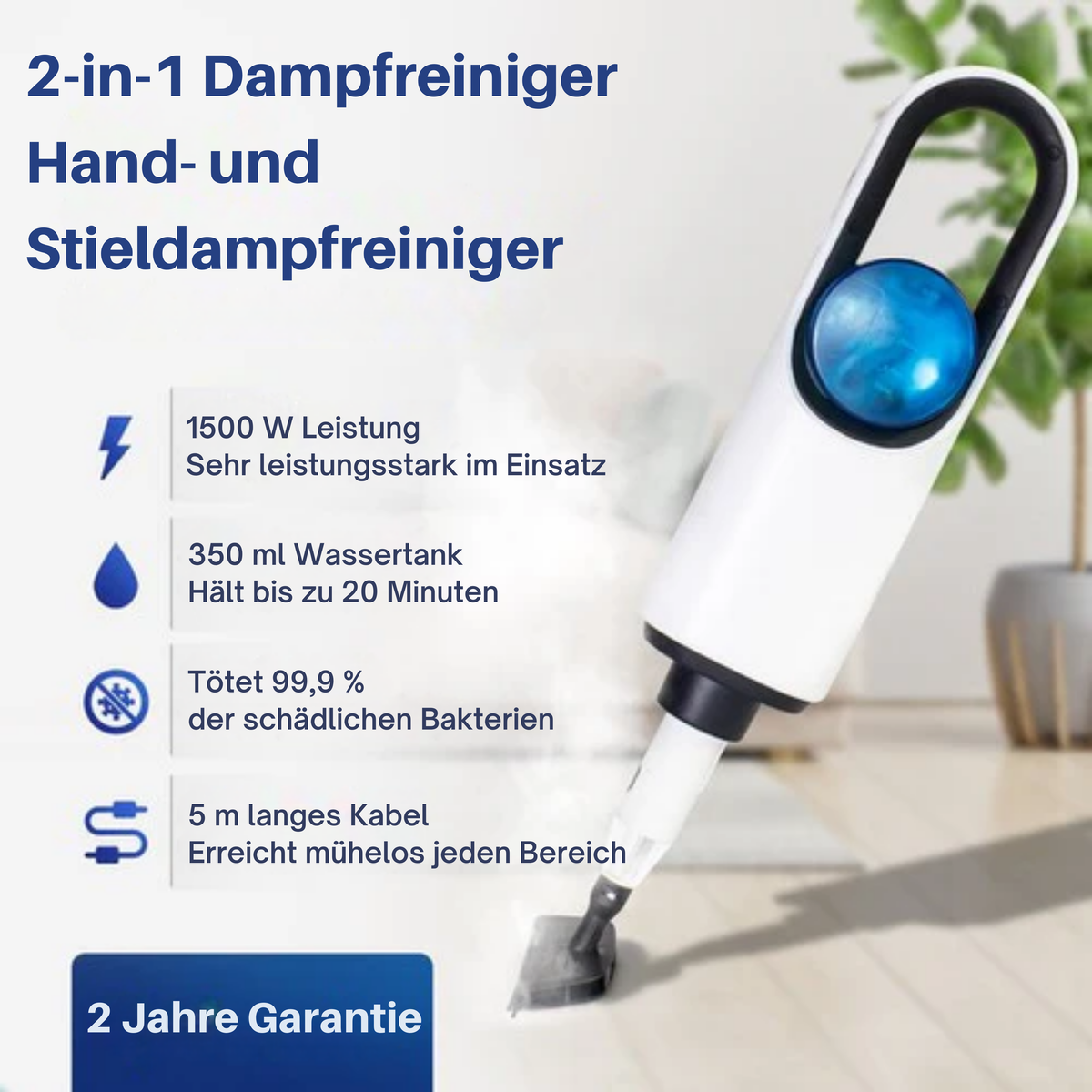 Samako Royal Elite Dampfreiniger - Handdampfer - Teppichreiniger - Weiß