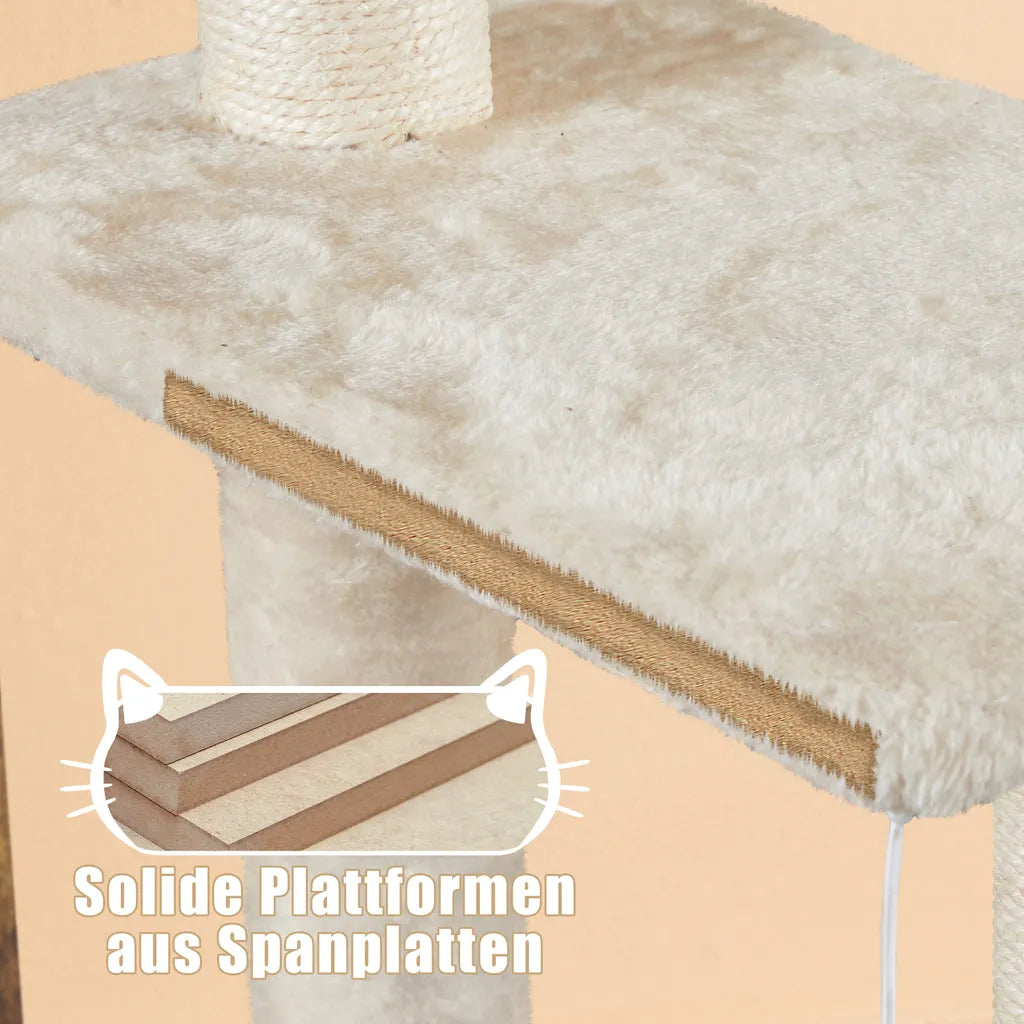 Yaheetech Kratzbaum mit Katzentoilettenmöbel 80 x 45 x 134,5 cm – Vintage-Braun/Beige – 2-in-1-Katzenmöbel mit Kratzbaum und Katzentoilettenschrank