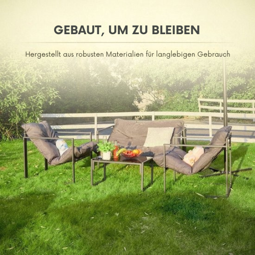 O'DADDY® Lounge Set für 4 Personen - Inklusive Kissen - Gartenmöbelset - Glastisch - Metall - dunkelgrau