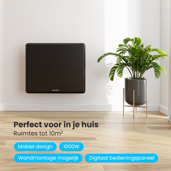 Auronic Konvektorheizung - 1000W - Elektroheizung - 3 Stufen - Metallheizkörper - Freistehend - Räder - Schwarz