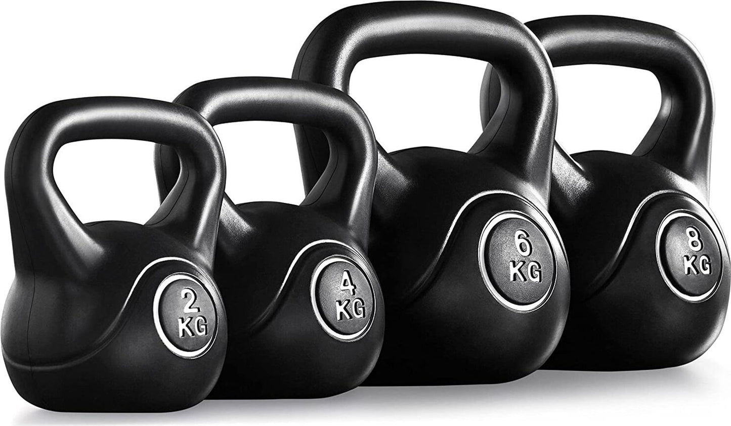Yaheetech Kettlebell-Set 2 kg, 4 kg, 6 kg und 8 kg – Schwarz – Kunststoff mit Beton – 16,5 x 14 x 18,5 cm bis 22,5 x 19,5 x 26 cm
