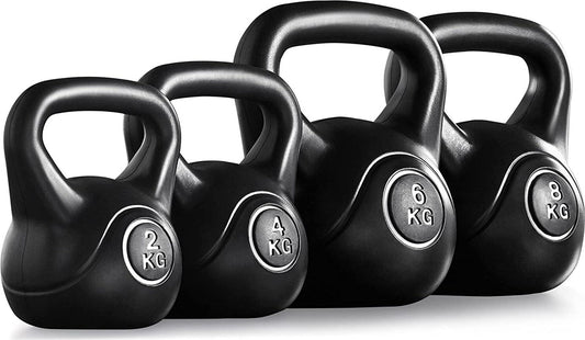 Yaheetech Kettlebell-Set 2 kg, 4 kg, 6 kg und 8 kg – Schwarz – Kunststoff mit Beton – 16,5 x 14 x 18,5 cm bis 22,5 x 19,5 x 26 cm