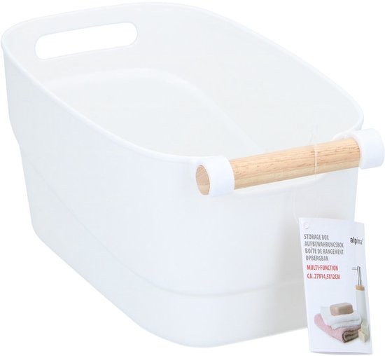 Alpina Aufbewahrungskorb – 27 x 14,5 x 12 cm – Kunststoff – Holzgriff