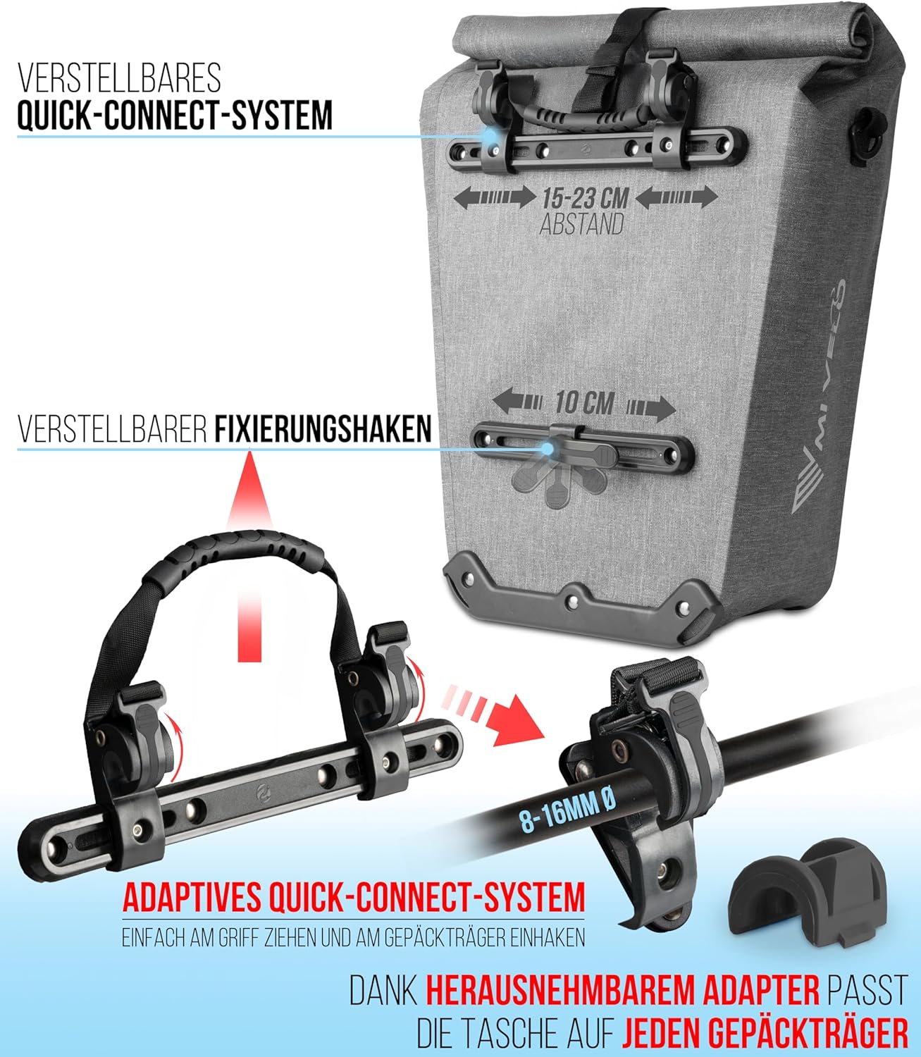 MIVELO Packtasche - Wasserdicht - 25L - Mit Laptopfach und Schultergurt - Grau