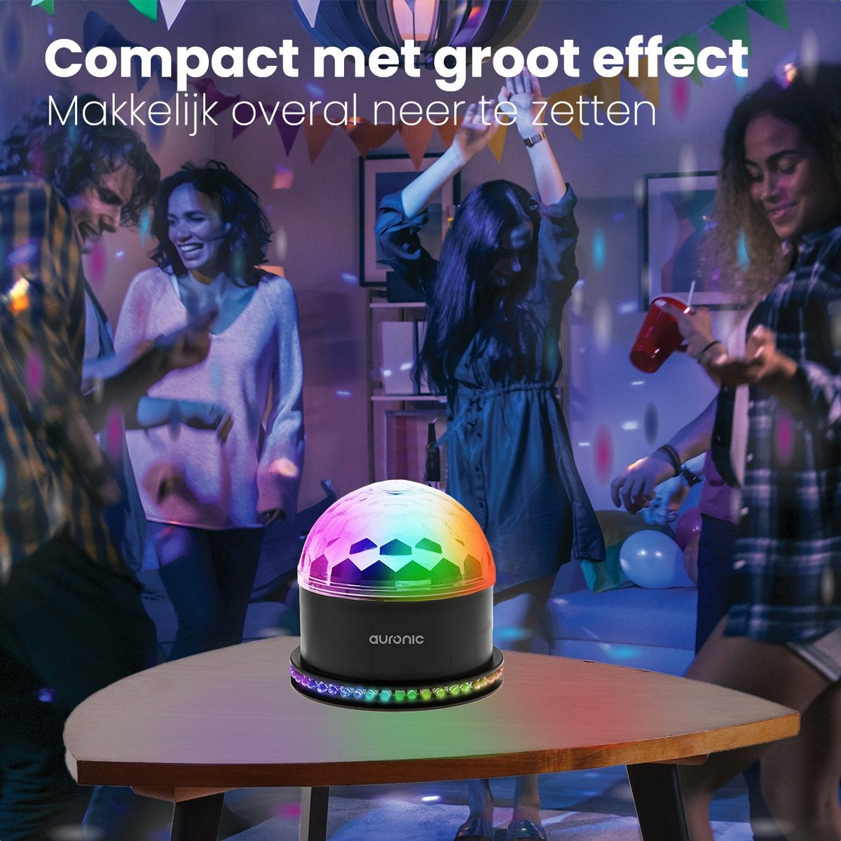 Auronic Rotierende Discolampe - Discokugel - LED - Fernbedienung und musikgesteuert - Kinder/Erwachsene
