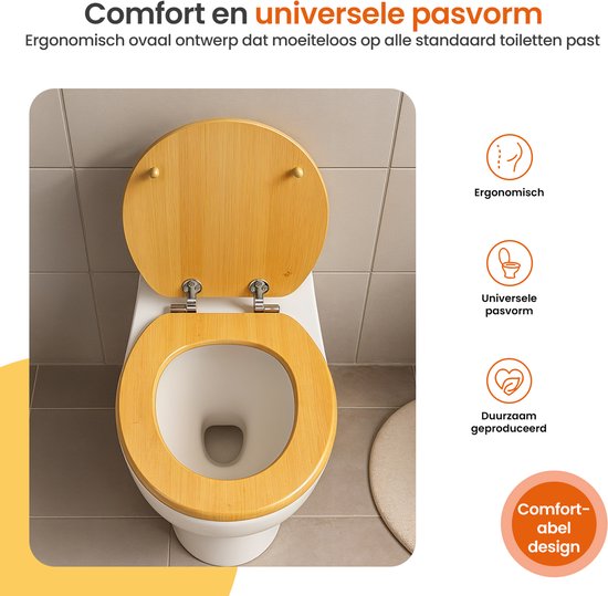 Goliving Toilettensitz - Toilettensitz mit Deckel - Softclose - Universal - Inklusive Montageset - Holz - Bambus