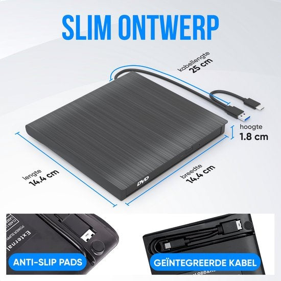 Strex - Externer CD/DVD-Player und -Brenner - Plug & Play - USB 3.0 - Geeignet für Windows, Mac und Linux - Schwarz