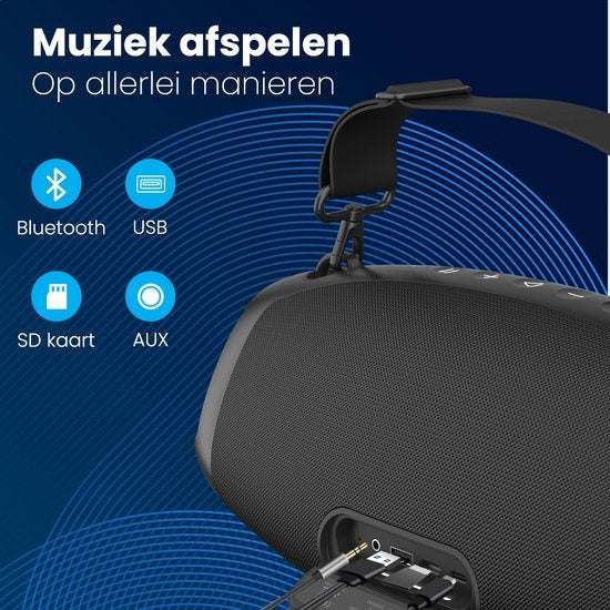 Auronic Boombox - Extra Bass - Bluetooth-Lautsprecher - Kabellos - USB-, AUX- und SD-Kartenanschluss - Schwarz