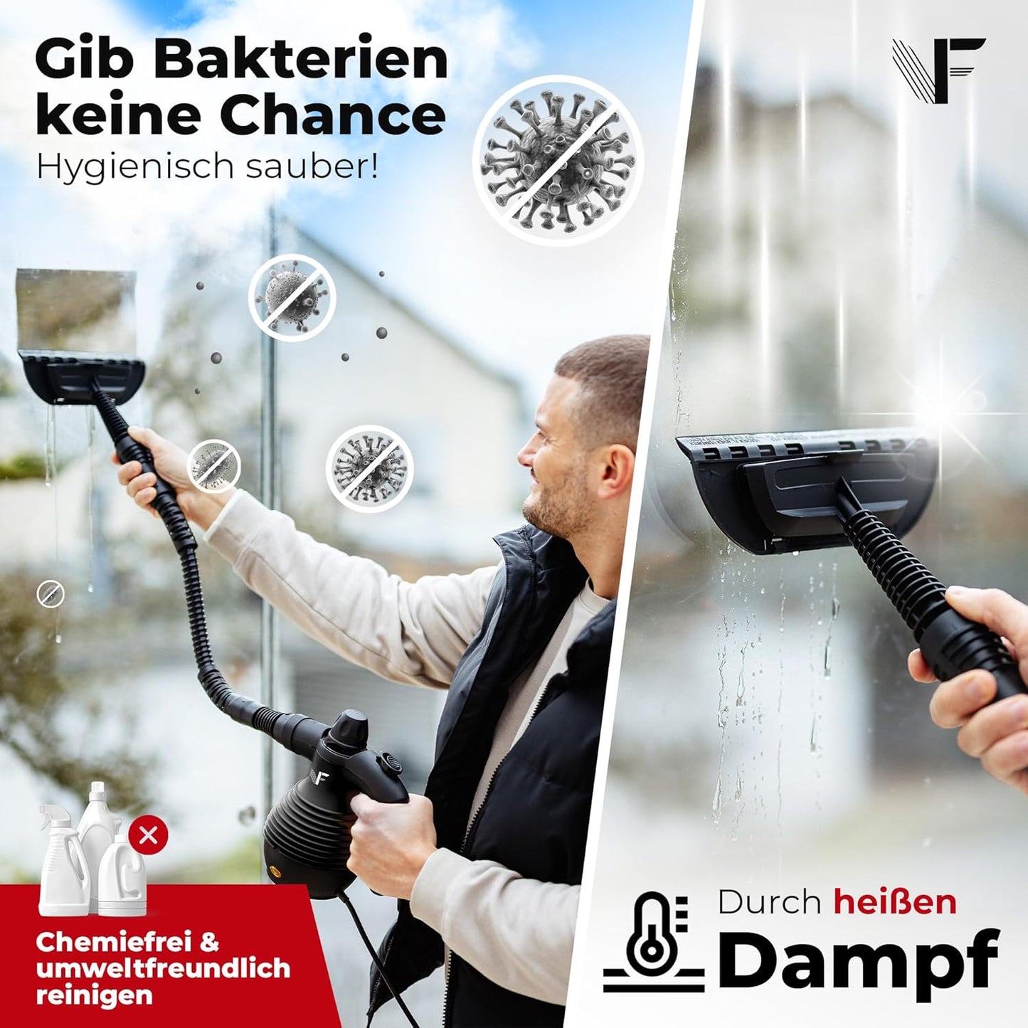 Neighbour's Friend® Dampfreiniger Neues Modell – Leistungsstarker Hand Steam Cleaner, 3,5 Bar Druck, 4m Kabel, 350ml Tank I Handdampfreiniger für Auto, Werkstatt, Haushalt & Fensterreinigung