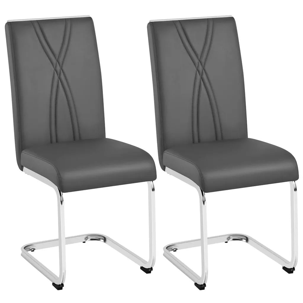 Yaheetech 2er-Set Esszimmerstühle 59 x 40,5 x 98,5 cm – Dunkelgrau – Cantilever-Stühle aus Kunstleder