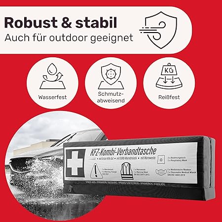 HELDENWERK Auto-Kombi-Tasche - 3 in 1 - Inkl. Warndreieck, Warnweste - DIN 13164:2022 (nach deutscher StVO)