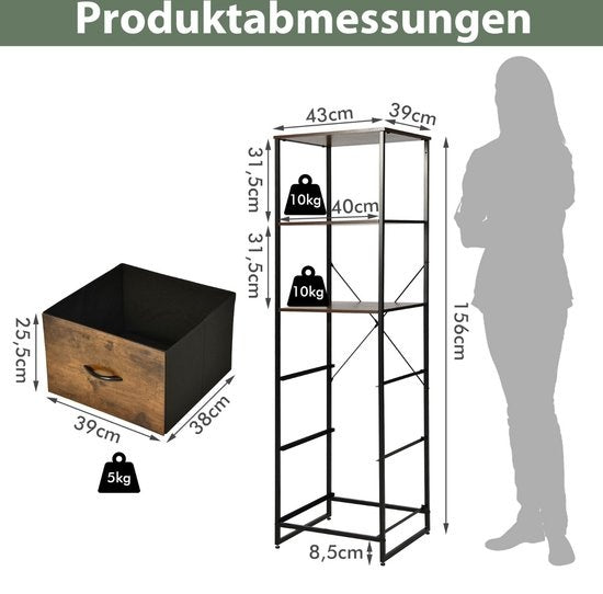 Coast Standregal boekenkast opbergkast met lade 43 x 39 x 156 cm bruin
