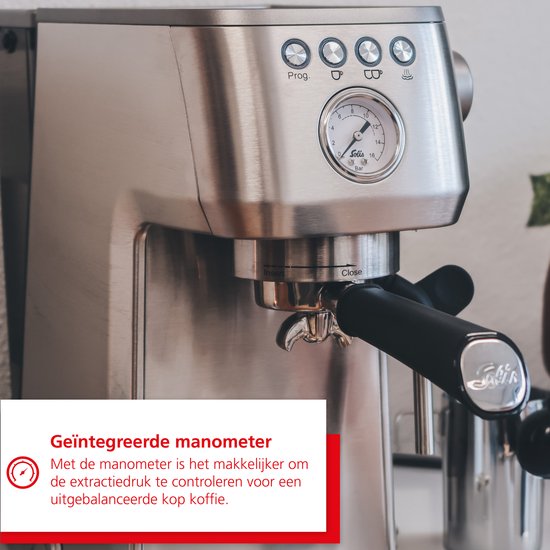 Solis Barista Perfetta Plus 1170 V2 Kolbenmaschine – Köstlicher Kaffee in nur einer Minute – Kompakte und hochwertige Espressomaschine – Milchaufschäumsystem – Silber