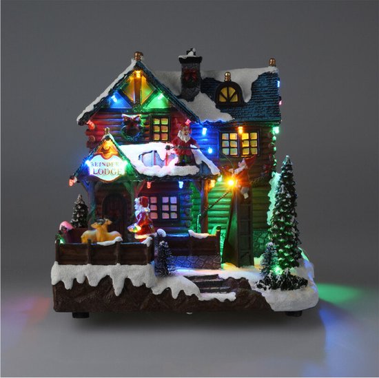 Weihnachtsdorfhaus - mit Bewegung, LED-Leuchten und Musik - 25 cm - poliresin