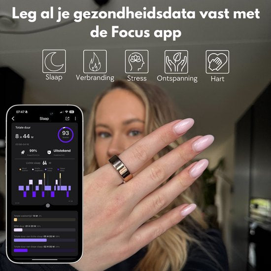 Focus® S1 Smart Ring - Schwarz - Größe 12 - Herzfrequenz - Menstruationszyklus - Schlafüberwachung - Smart Ring - Sport Performance - Schrittzähler -IP68 Wasserdicht - O2 Messung - Frauen - Männer - Wearables - Ladebox - Schutzring