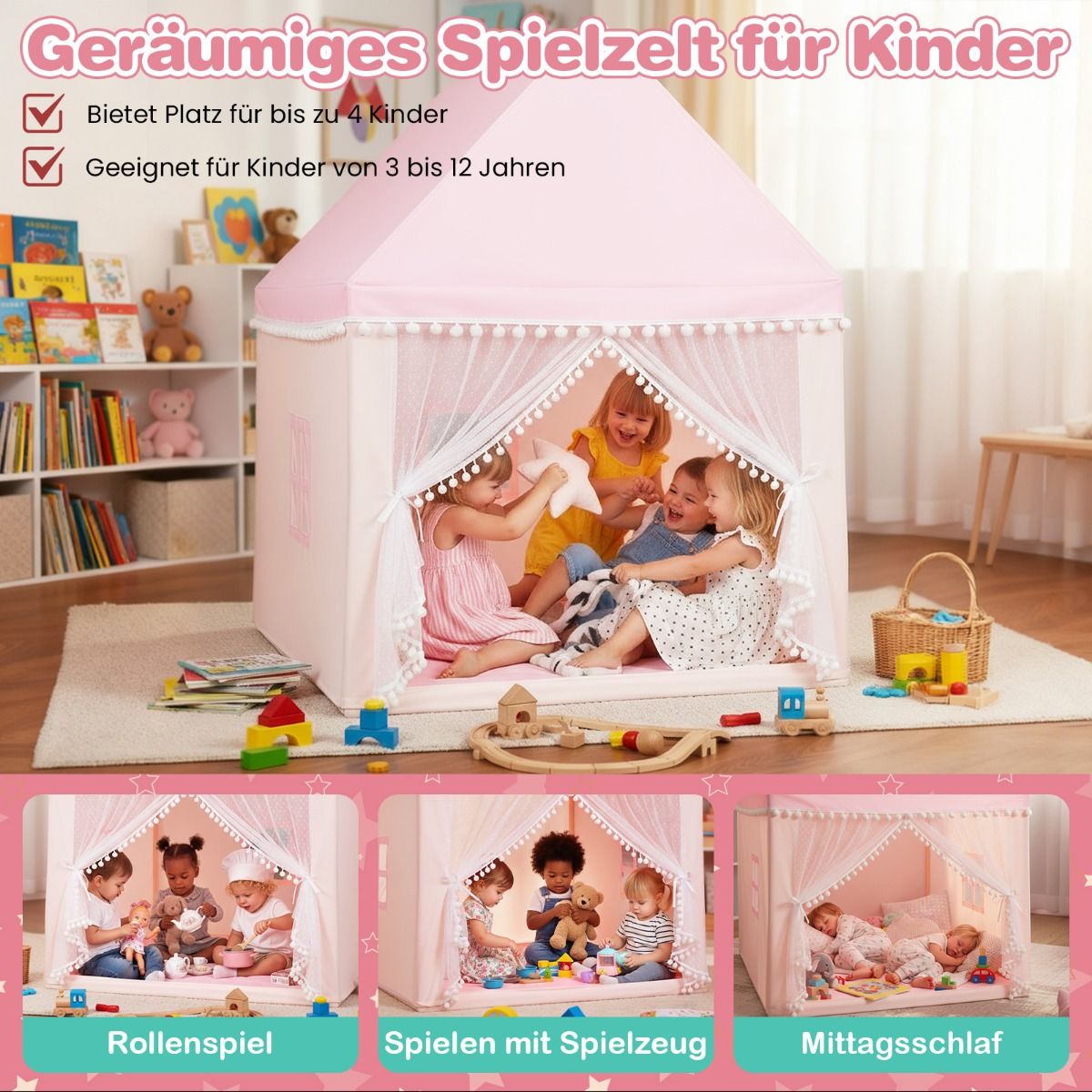 Coast Kinderspielzelt – Spielhaus – Holzrahmen – rosa