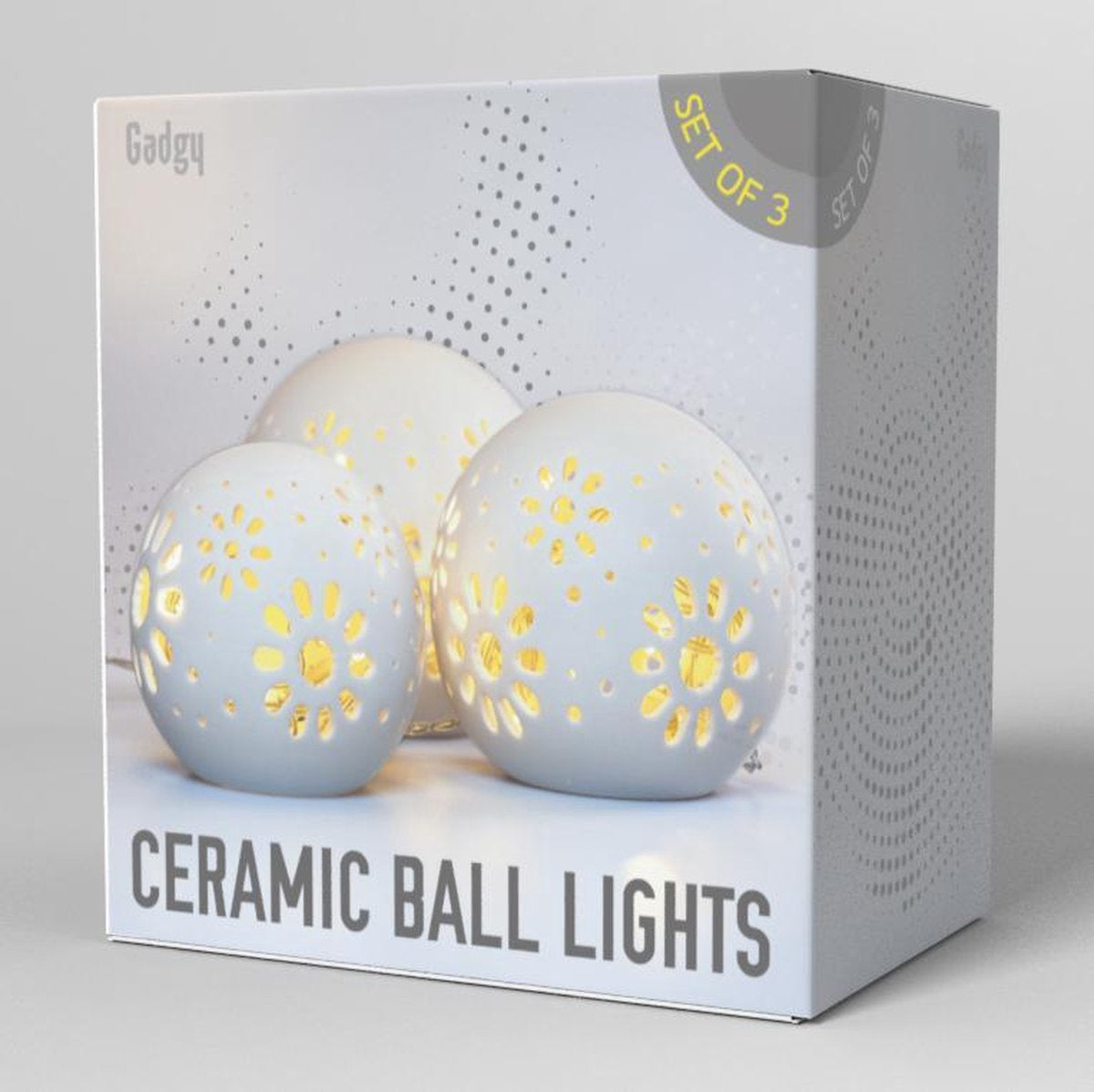 Gadgy Keramik-Kugellampe mit Lichterkette - 3 Stück: Ã˜ 8/10/12 cm - Batteriebetriebene Tischlampe - Stimmungsvolle Beleuchtung
