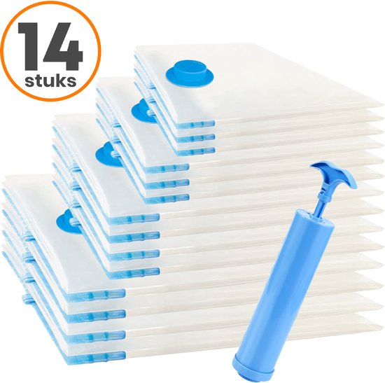 Loti Living Vakuumsack-Set - 14 Stück / 4 Größen - inkl. Handpumpe - Wiederverwendbare Aufbewahrungsbeutel für Kleidung, Steppdecken & Reisen - Spart bis zu 80% Platz