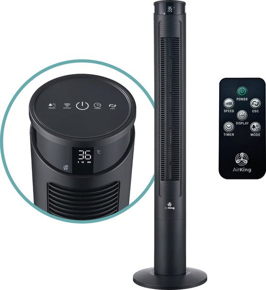 AirKing Turmventilator 117cm - Säulenventilator mit Fernbedienung - Timer - 3 Geschwindigkeitsmodi - Oszillation & dimmbarer LED-Bildschirm - Energieeffizient - Ventilator zur Raumkühlung - Schwarz