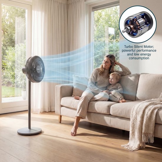Princess DC Standventilator – besonders leise – ⌀44 cm – 12 Geschwindigkeitsstufen – Schwenkfunktion – Timer 1–8 Stunden – mit Fernbedienung – 30 W – grau – 354822