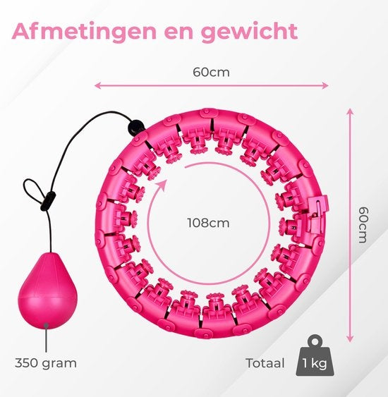 Nuvance verstellbarer Hula-Hoop-Reifen mit Gewicht - 24 + 5 Glieder - Inkl. eBook - Für Erwachsene und Kinder - Pink