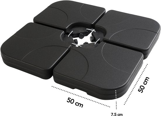 Brixy Sonnenschirmfliesen - Sonnenschirmfuß - füllbar bis zu 80kg - 50x50cm - 4 Stück - Sonnenschirmfliesen für Kreuzfuß - Schwarz