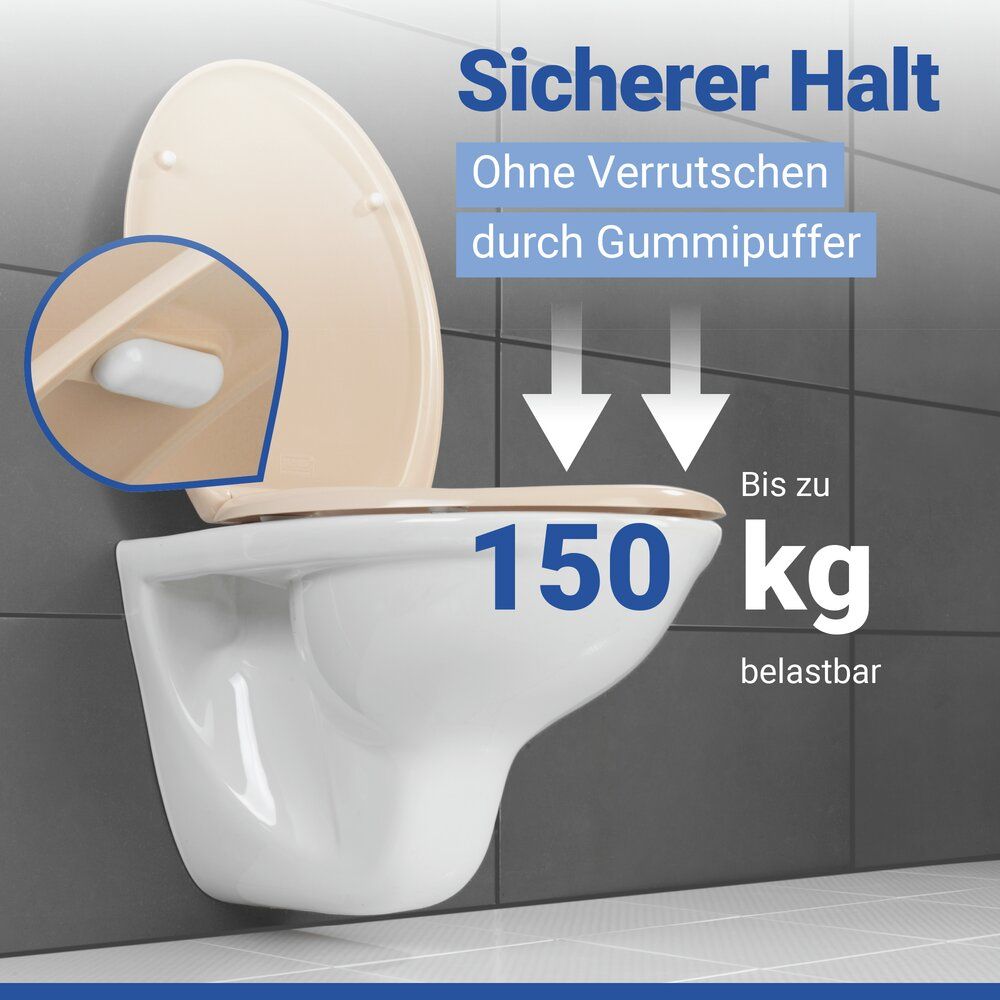 WENKO Ottana Toilettensitz Beige – Duroplast – Easy-Close – Fix-Clip