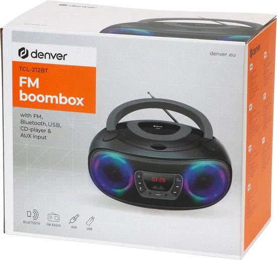 Denver Tragbares Radio CD-Player Kinder - Bluetooth - Lichteffekte - Boombox - AUX - FM - TCL212BT - Grau