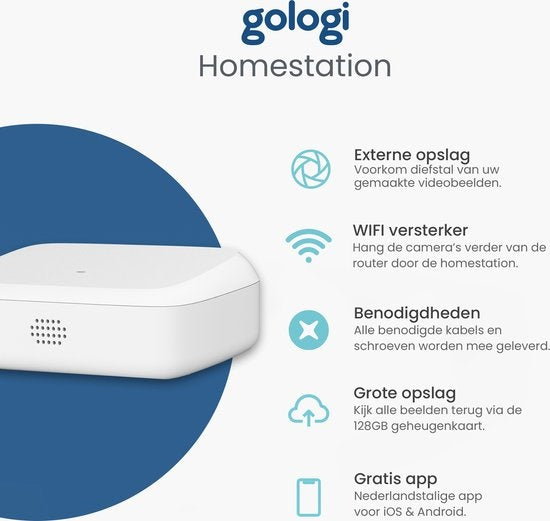 Gologi Homestation Sicherheitskamera Wireless Outdoor - Mit Nachtsicht - WIFI Kamera - Sicherheitskamera - Wiederaufladbar - 2K Ultra HD - 128G Homestation - Set von 2 + Station
