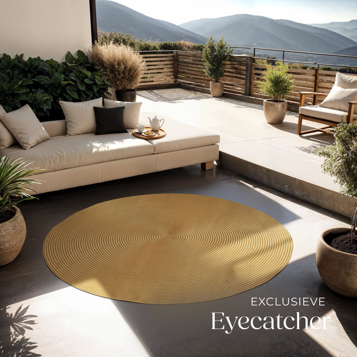tectake® Flechtteppich Raya - Ø 160 cm - Jute-Look braun
