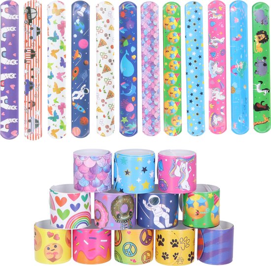 Partizzle 48x Slap Bracelets Kit - Slap on Bracelet / Click Bracelets - Slap Bracelet Breakout Gifts - Graduation Bracelet Treat Gifts - For Kids