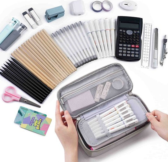 Diydash Federmäppchen - Federtasche - Federmäppchen - Schulmäppchen - Großes Federmäppchen - Schulbedarf - Trousse Scolaire - Für Mädchen, Jungen und Erwachsene - Grau
